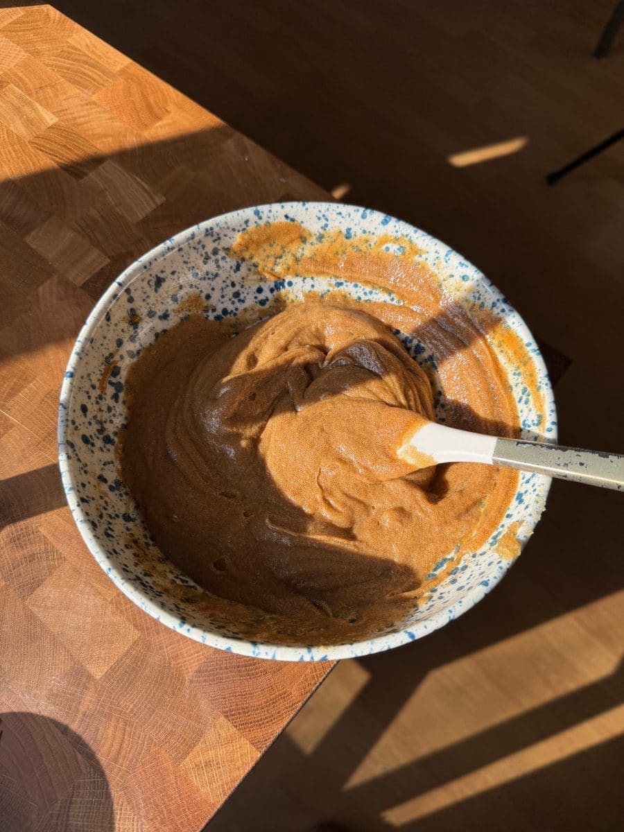 The wet ingredients mixed together for the espresso chocolate chip cookie dough.