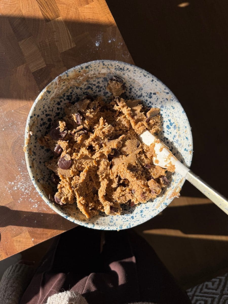 The finished espresso chocolate chip cookie dough.