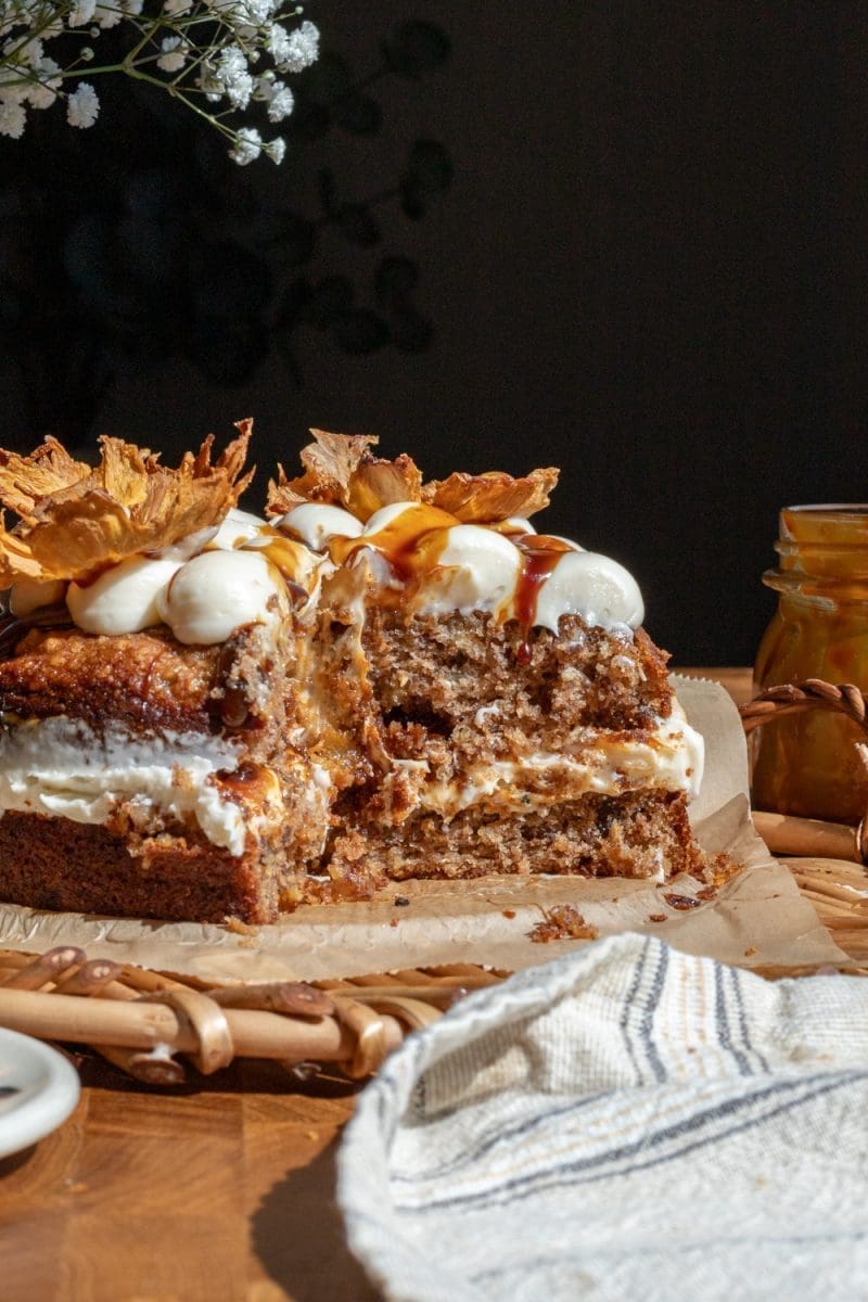 Close up cross section of the hummingbird cake.