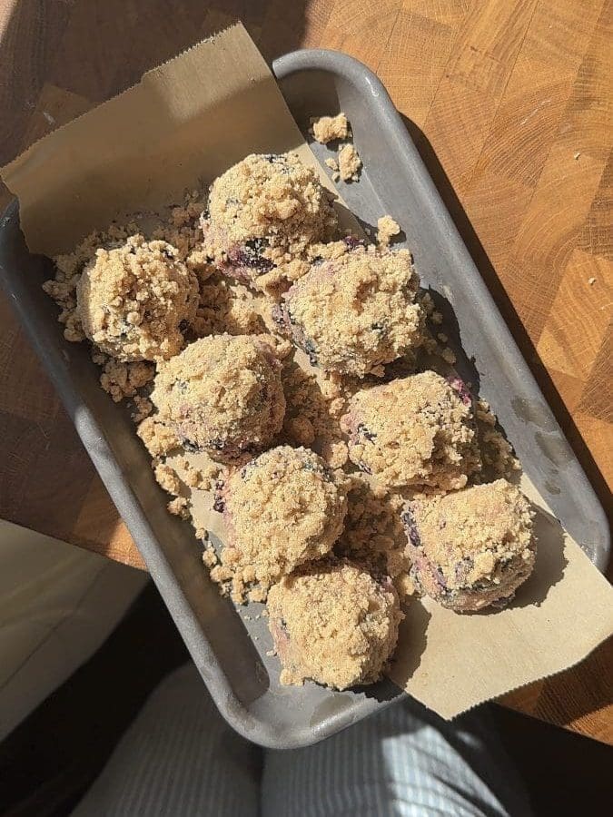 The cookie dough scoops topped with streusel.