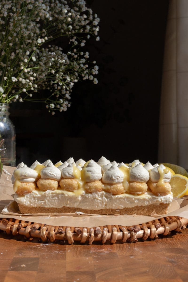 The whole lemon tiramisu no bake cheesecake.