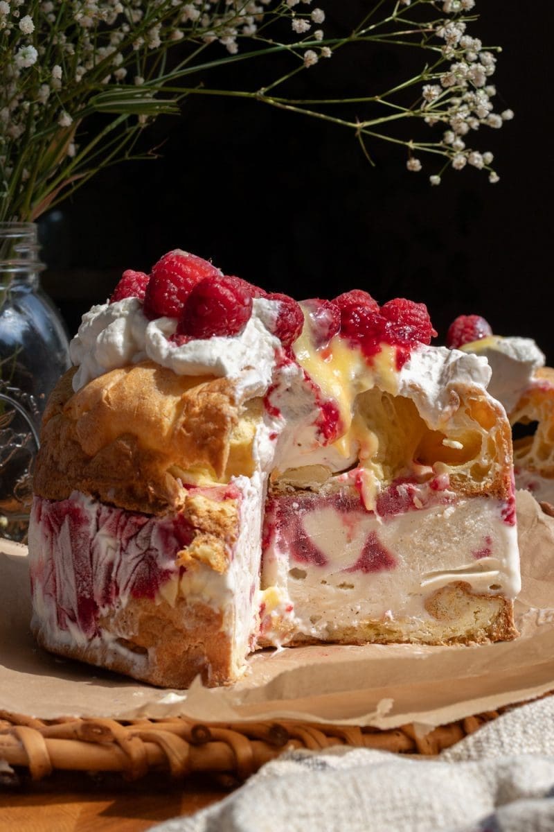 Lemon Raspberry Cream Puff Ice Cream Cake