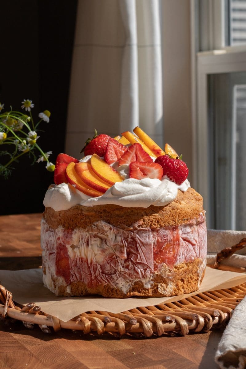 Strawberry Peach Ice Cream Cake