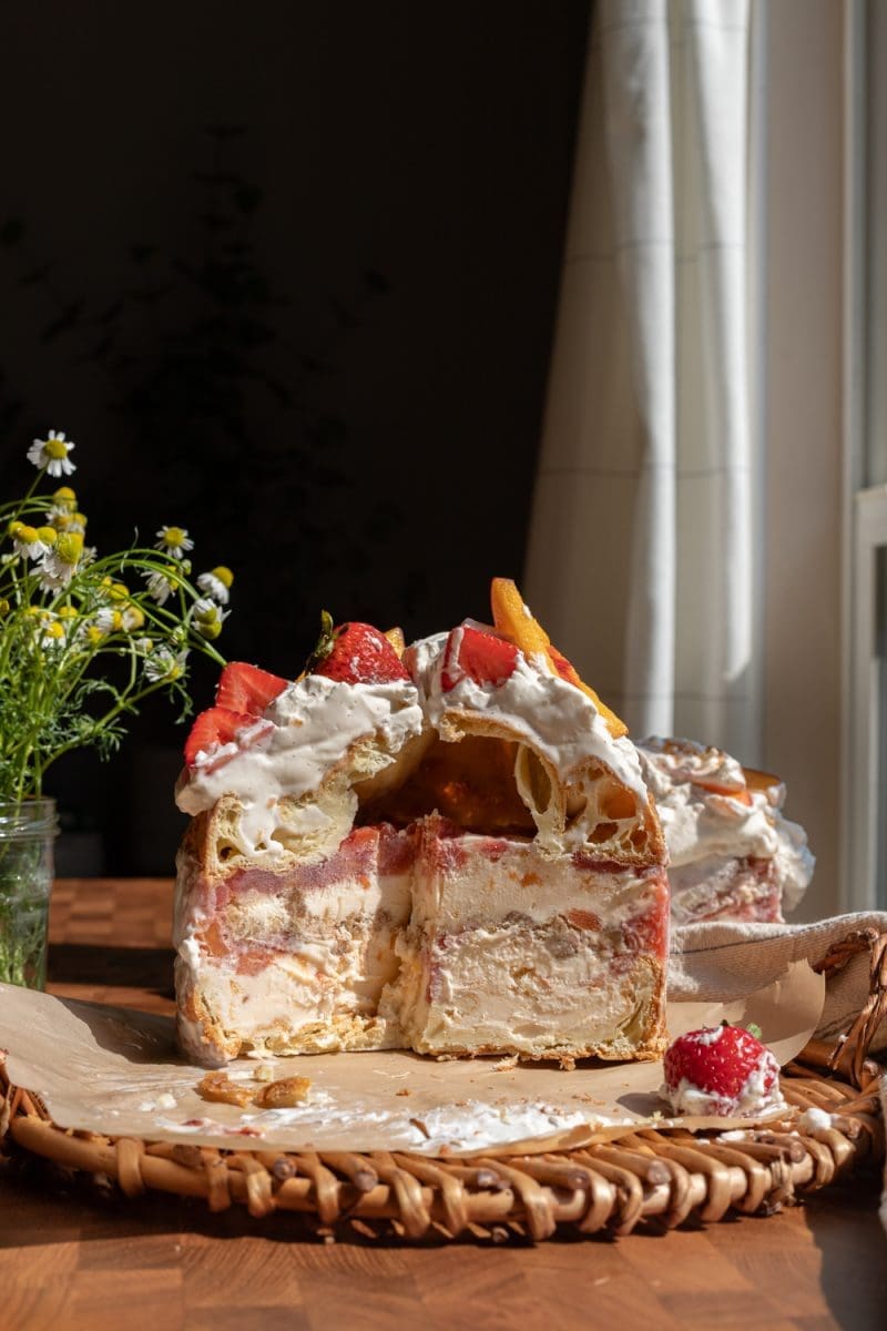 Cross-section of the strawberry peach ice cream.