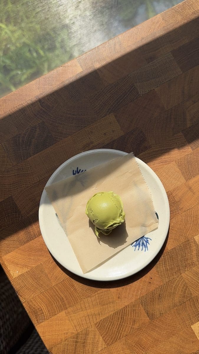 Pistachio cream on a plate.