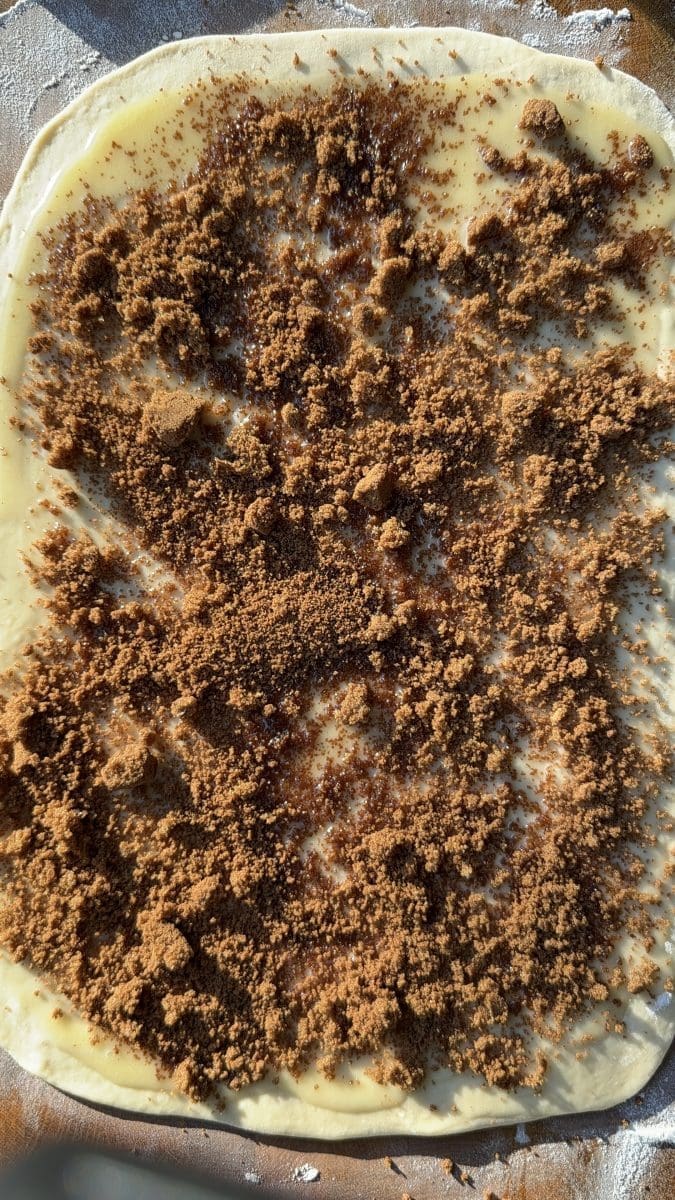 The filling on top of the rolled out dough.