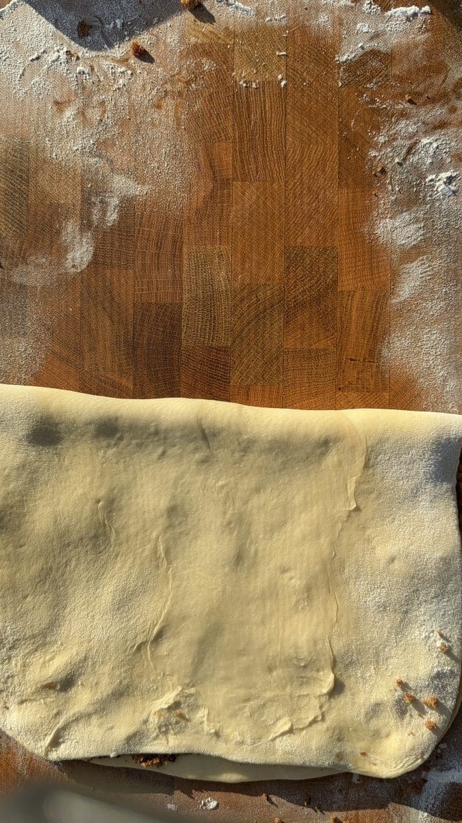 The dough folded in half.