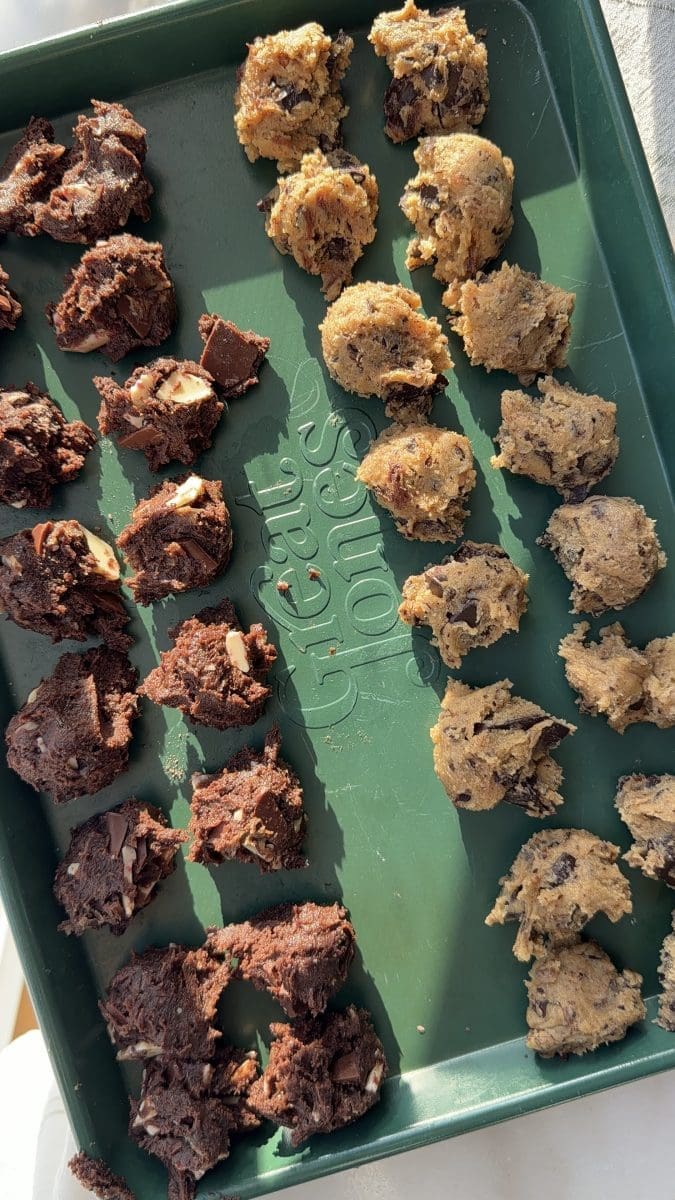 The cookie dough balls split in half.