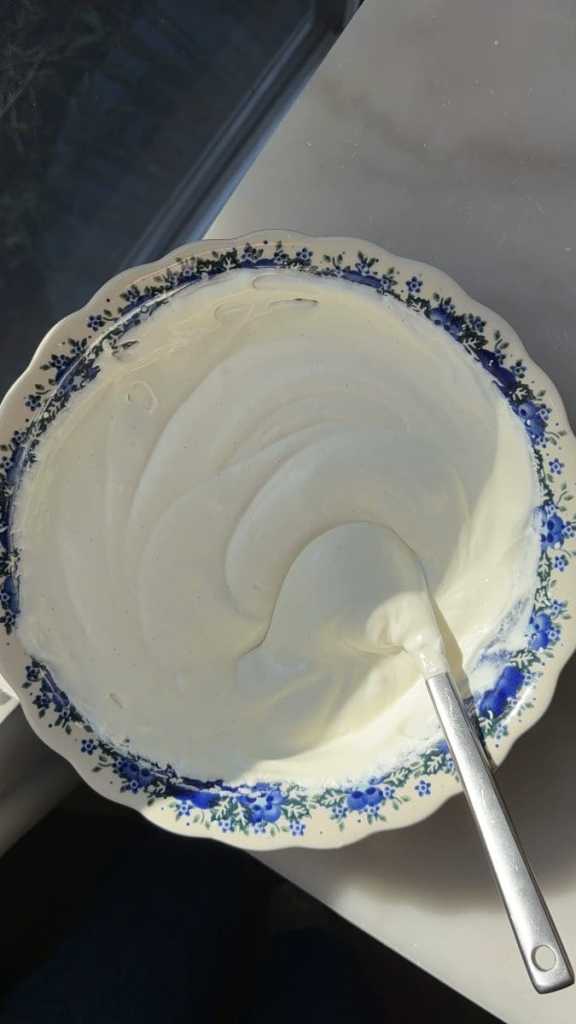 The vanilla bean ice cream in a mixing bowl