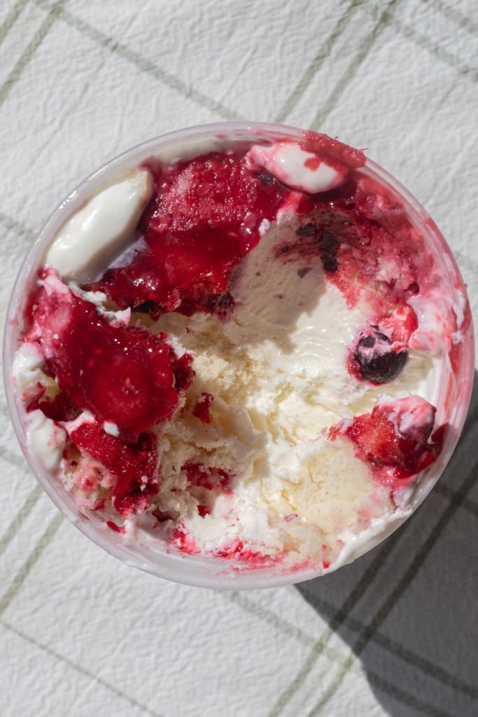 Top view of the berry chantilly cake ice cream